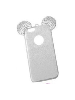 Back Cover Σιλικόνης Glitter Ears As Mickey Άσπρη iphone 6 plus