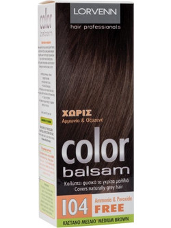 Lorvenn Color Balsam 104 Καστανό Μεσαίο Ημιμόνιμη Βαφή Μαλλιών Χωρίς Αμμωνία 60ml