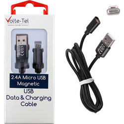 VOLTE-TEL MICRO USB ΦΟΡΤΙΣΗΣ & DATA MAGNETIC BRAIDED VCD08 2.4A 1M BLACK - (8228315)