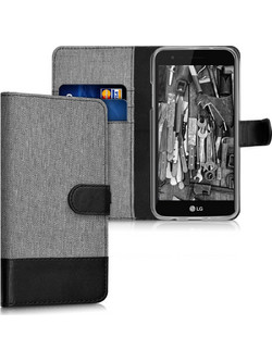 KW Θήκη Πορτοφόλι LG K4 2017 - Grey / Black Canvas (40772.22)