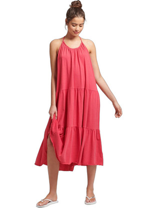 Superdry Vintage Jersey Midi Καλοκαιρινό Καθημερινό Φόρεμα Κόκκινο W8011100A-FA9