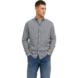 Jack & Jones Ανδρικό Πουκάμισο Βαμβακερό Καρό Μακρυμάνικο Slim Fit Overshirt Λευκό Navy Μπλε 12181602