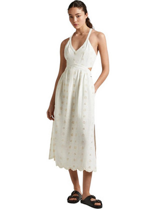 Pepe Jeans Gisela Midi Καλοκαιρινό Βραδινό Φόρεμα Λευκό PL953471-808