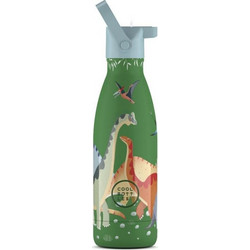 Cool Bottles Δεινόσαυροι Παιδικό Παγούρι Θερμός Ανοξείδωτο BPA Free με Καλαμάκι Κυπαρισσί 350ml