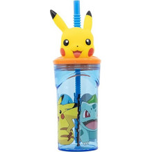 Stor 3D Pokemon Παιδικό Ποτήρι Πλαστικό με Καλαμάκι Κίτρινο Γαλάζιο 360ml