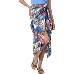 Potre Μίντι Φούστα Υφασμάτινη Ψηλόμεση Κρουαζέ Floral Μπλε Κοραλί 24473