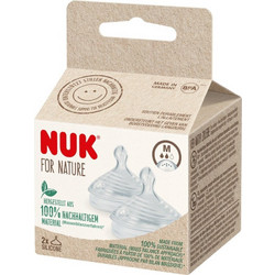 Nuk For Nature Θηλή Σιλικόνης για Μπιμπερό 0m+ Μεσαίας Ροής 2τμχ 10.124.026