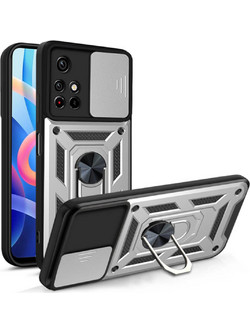 Bodycell Armor Slide Ring Holder Back Cover Silver (Xiaomi Redmi Note 11 Pro Plus)