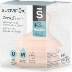 Suavinex Zero Θηλή Σιλικόνης για Μπιμπερό 3m+ Μεσαίας Ροής 2τμχ