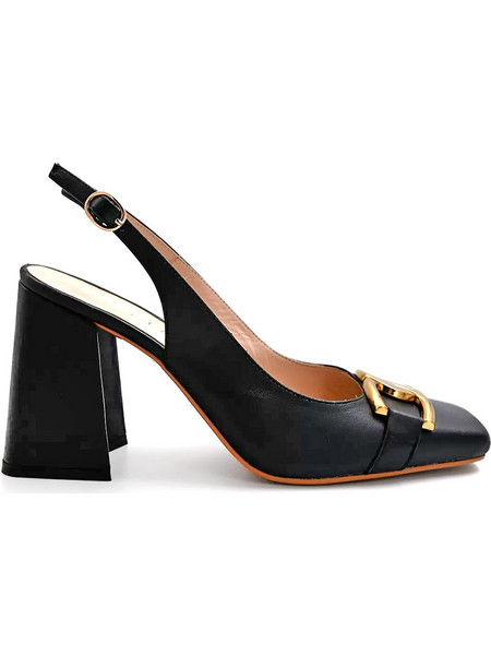 Favela Travail Γόβες Slingback Δερμάτινες με Χοντρό Ψηλό Τακούνι Μαύρες 0116001414