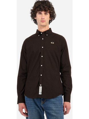 La Martina Ανδρικό Πουκάμισο Μακρυμάνικο Slim Fit Καφέ ZMC003-PP483-04199