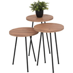 HomeMarkt Kissa Βοηθητικά Τραπεζάκια Σαλονιού Στρογγυλά Ξύλινα με Μεταλλική Βάση 3τμχ Φ33xΥ53cm HM18174.04