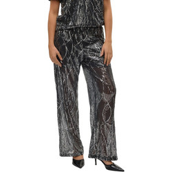 Vero Moda Ψηλόμεση Υφασμάτινη Γυναικεία Παντελόνα Relaxed Εφαρμογή Μαύρη Ασημί 10319016