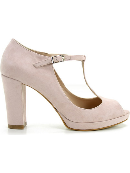 Ellen Γόβες Suede με Χοντρό Ψηλό Τακούνι Λουράκι & Φιάπα Εκρού 78997