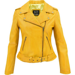 Leather 100 Γυναικείο Μπουφάν Δερμάτινο Κοντό Κίτρινο 28-W-4326