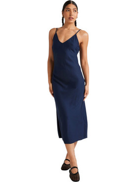 RVCA Everyday Bias Midi Καλοκαιρινό Βραδινό Φόρεμα Σατέν Navy Μπλε UVJWD00168-BYL0