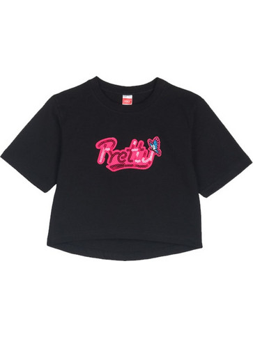 Joyce Pretty Παιδικό Crop Top Κοντομάνικο Μαύρο Φούξια 2513507