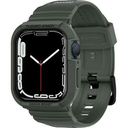 Spigen Rugged Armor Pro Θήκη Σιλικόνης με Λουράκι για Apple Watch 4 / 5 / 6 / 7 / 8 / 9 / SE 44 / 45mm Χακί