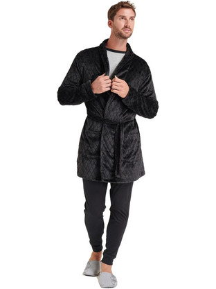 Amo la Casa Χειμωνιάτικη Ανδρική Ρόμπα Fleece Μαύρη D001379