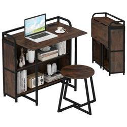 Costway Γραφείο Ξύλινο με Βιβλιοθήκη 90x55x83cm HW73003DE-CF