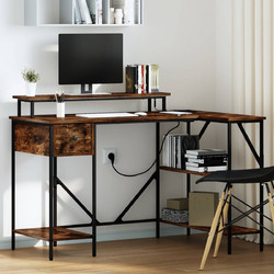 vidaXL Γωνιακό Γραφείο Ξύλινο με Βιβλιοθήκη 120x79x86.5cm 859402
