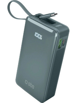 SBS Power Bank 1000mAh 20W με Θύρα USB-A & 2 Θύρες USB-C Grey