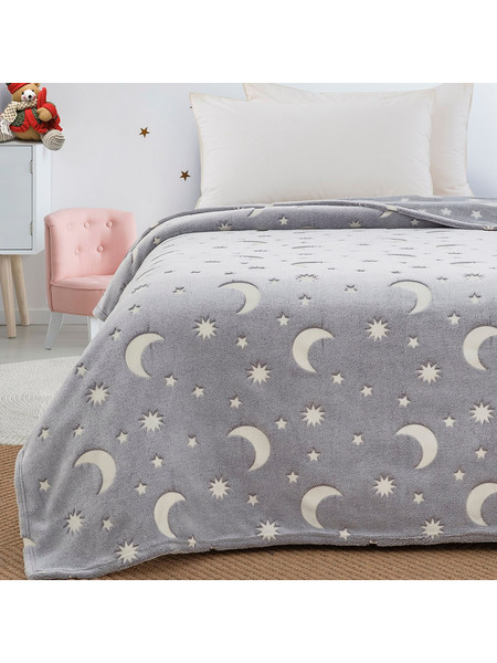 Beauty Home Art 6258 Παιδική Κουβέρτα Fleece Αστεράκια Φωσφοριζέ 160x220 Γκρι