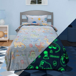 Lino Home Παιδική Κουβέρτα Fleece Δεινόσαυροι Φωσφοριζέ 160x220 Γκρι 1300001806