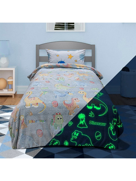 Lino Home Παιδική Κουβέρτα Fleece Δεινόσαυροι Φωσφοριζέ 160x220 Γκρι 1300001806