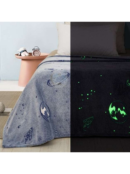 Adam Home 102 Παιδική Κουβέρτα Fleece Διάστημα Φωσφοριζέ 160x220 Γκρι Μπλε