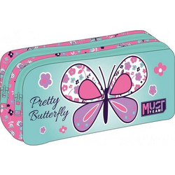 Must Pretty Butterfly Κασετίνα Βαρελάκι με 2 Θήκες Τιρκουάζ Ροζ 586299