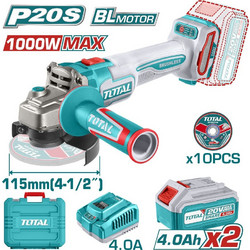 Total TAGLI271532E Γωνιακός Τροχός Μπαταρίας 20V 115mm με Ρύθμιση Στροφών 2x4Ah