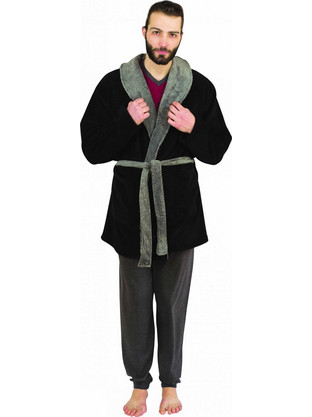 Galaxy Χειμωνιάτικη Ανδρική Ρόμπα Fleece Μαύρη 850-19