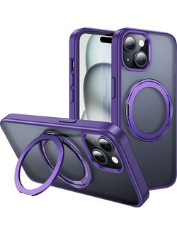 Hoco Stand Magnetic Mag-Charge 360 Rotating Ring Back Cover Purple (iPhone 15 Plus)