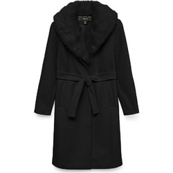 Vero Moda Γυναικείο Παλτό Μάλλινο Μακρύ με Γούνα Μαύρο 10333658