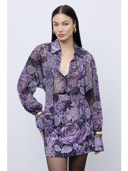 Ciel Concept Anthesis Μίνι Φούστα Υφασμάτινη Ψηλόμεση Floral Μωβ CIE-FW25-GR1033