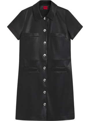 Hugo Boss Kalindana Mini Καθημερινό Φόρεμα Σεμιζιέ Δερμάτινο Μαύρο 50542354-001
