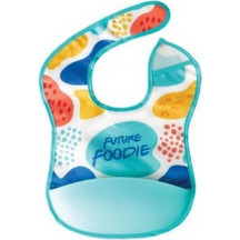 Tiny Twinkle Future Foodie Αδιάβροχη Σαλιάρα Υφασμάτινη με Αυτοκόλλητο & Τσέπη 6m+ Λευκή Γαλάζια