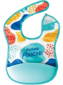 Tiny Twinkle Future Foodie Αδιάβροχη Σαλιάρα Υφασμάτινη με Αυτοκόλλητο & Τσέπη 6m+ Λευκή Γαλάζια