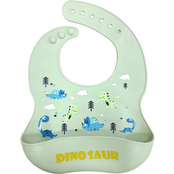 Beboulino Walking Dino Αδιάβροχη Σαλιάρα Σιλικόνης με Κουμπί & Τσέπη 4m+ Πράσινο Mint