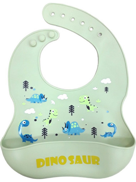 Beboulino Walking Dino Αδιάβροχη Σαλιάρα Σιλικόνης με Κουμπί & Τσέπη 4m+ Πράσινο Mint