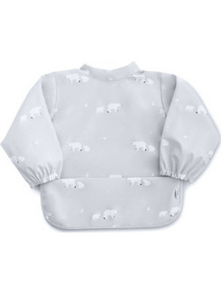 Saro Polar Bear Αδιάβροχη Σαλιάρα Ποδιά Υφασμάτινη με Αυτοκόλλητο Τσέπη & Μανίκια 4m+ Γκρι