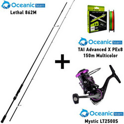 Oceanic Combo Team Lethal Egi + Mystic LT2500S + Tai Advanced 150m Σετ Καλάμι Ψαρέματος για Eging Carbon Δίσπαστο 2.63m με Μηχανισμό