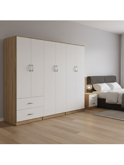 Pakoworld Εξάφυλλη Ντουλάπα Ρούχων Λευκή 240x42x180cm 383-000220