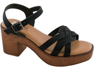 Zak Shoes Γυναικεία Πέδιλα Δερμάτινα Μαύρα με Χοντρό Ψηλό Τακούνι και Φιάπα SD78035