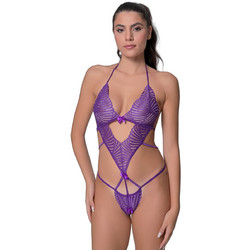 Milena By Paris Sexy Κορμάκι String See Through με Δαντέλα Μωβ 2492