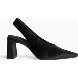 Corina Γόβες Suede Slingback με Χοντρό Ψηλό Τακούνι Μαύρες M5765