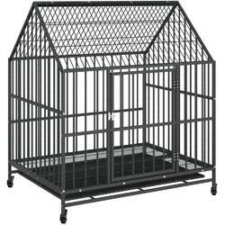 vidaXL Μεταλλικό Κλουβί Σκύλου Crate Βαρέος Τύπου Μεγάλο Μαύρο 100x77x115cm