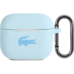 Lacoste Liquid Silicone Glossy Printing Logo Θήκη Σιλικόνης με Γάντζο για Apple AirPods 3 Γαλάζια