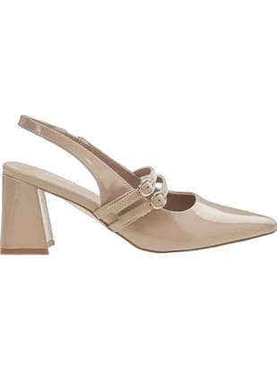 Verde Γόβες Slingback Λουστρίνι με Χοντρό Χαμηλό Τακούνι Μπεζ 28-4043